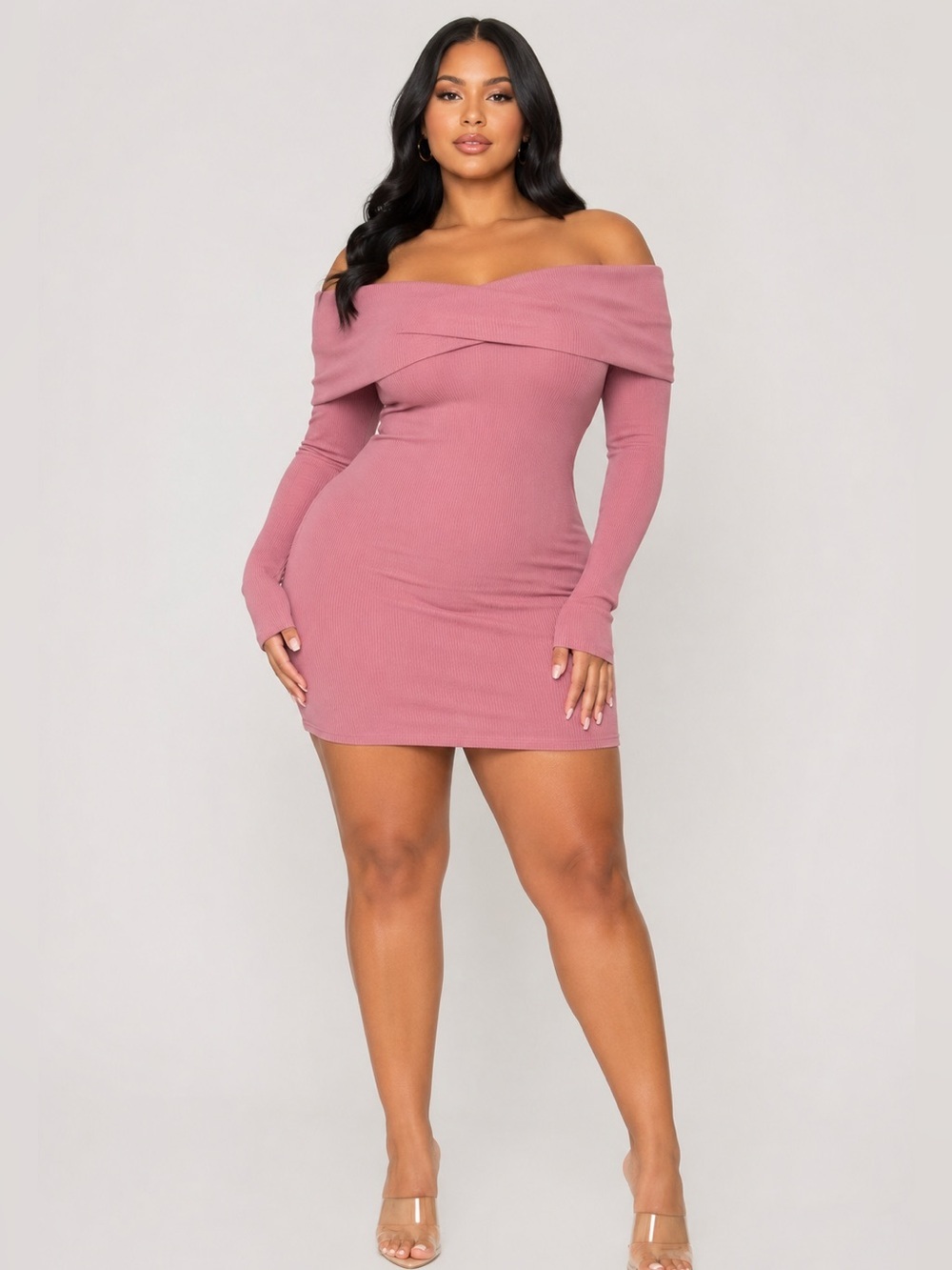 Fashion Nova Vivianna Snatched Mauve Off Shoulder Mini Dress Size 1X NWT